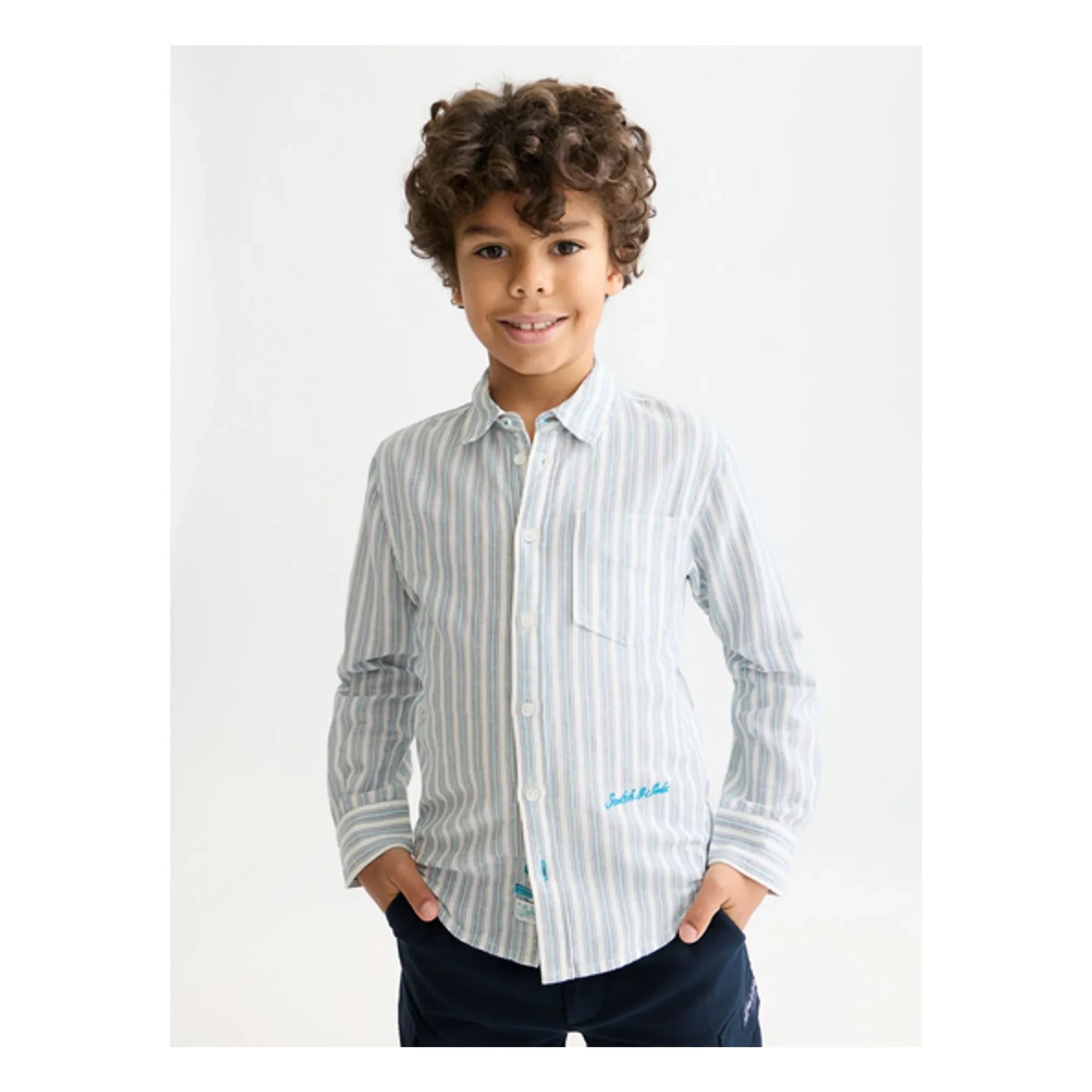 Scotch & Soda - Camisa de lino a rayas | Azul claro