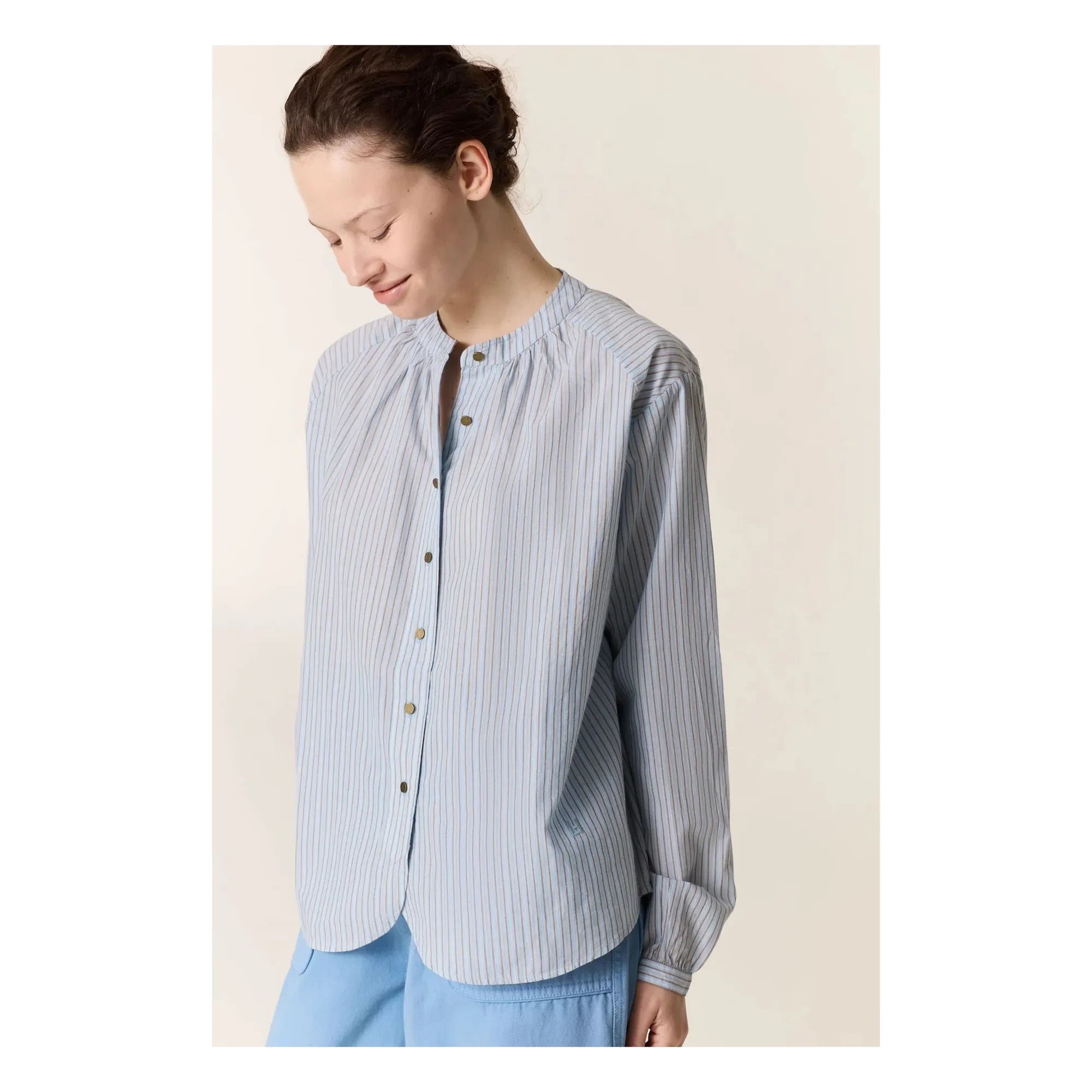 Leon & Harper - Blusas de algodón orgánico a rayas Cirus | Azul