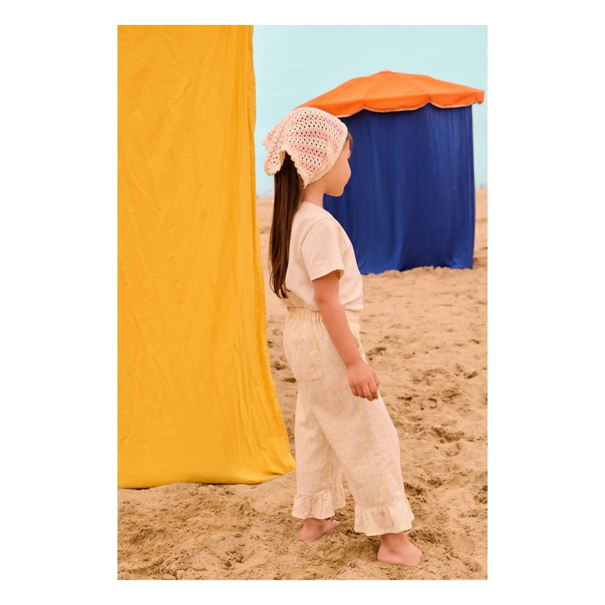 Louise Misha - Pantalones con Volantes de Algodón Orgánico a Rayas Loukie | Amarillo