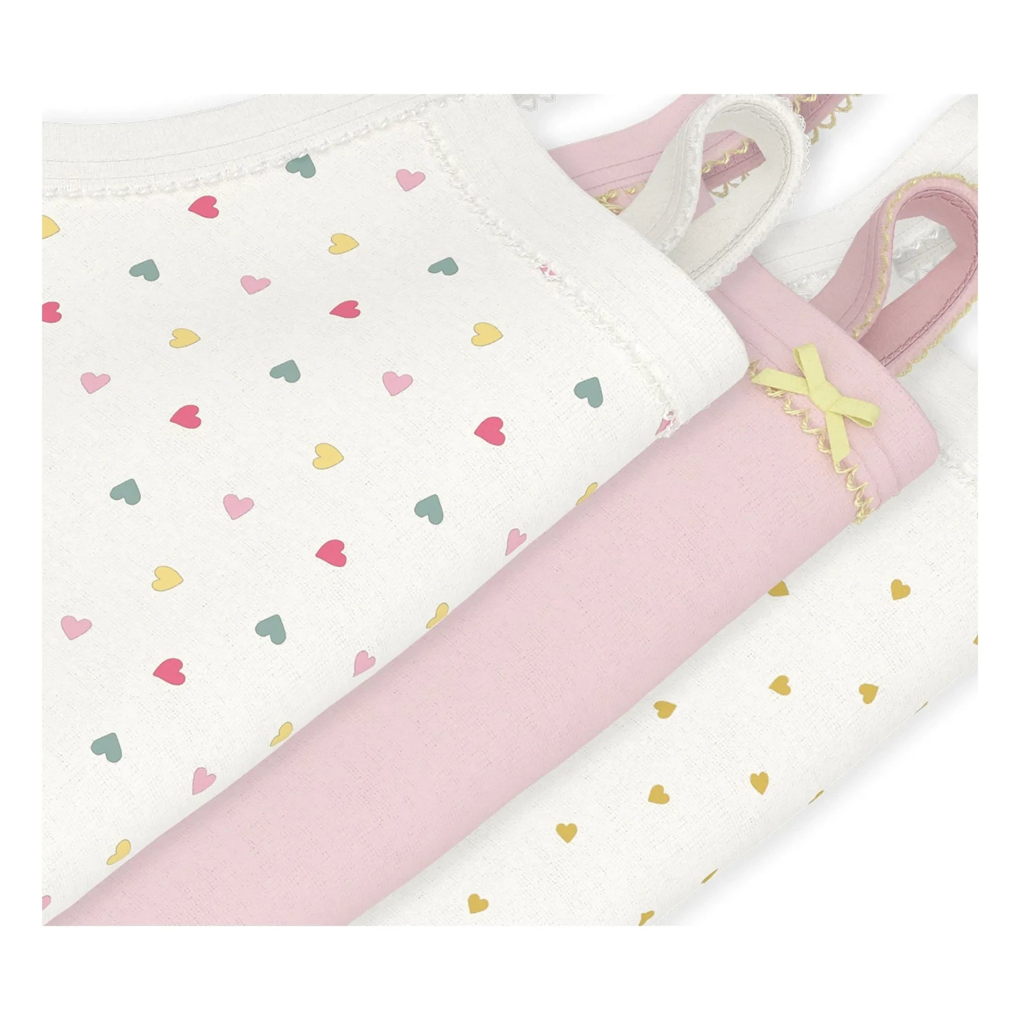 Petit Bateau - Conjunto de 3 Bodys de Algodón Orgánico con Tirantes y Corazones | Blanco