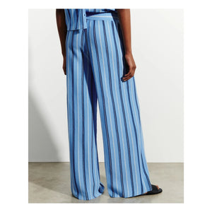 Bompard - Pantalones a rayas de lino, algodón y seda | Azul