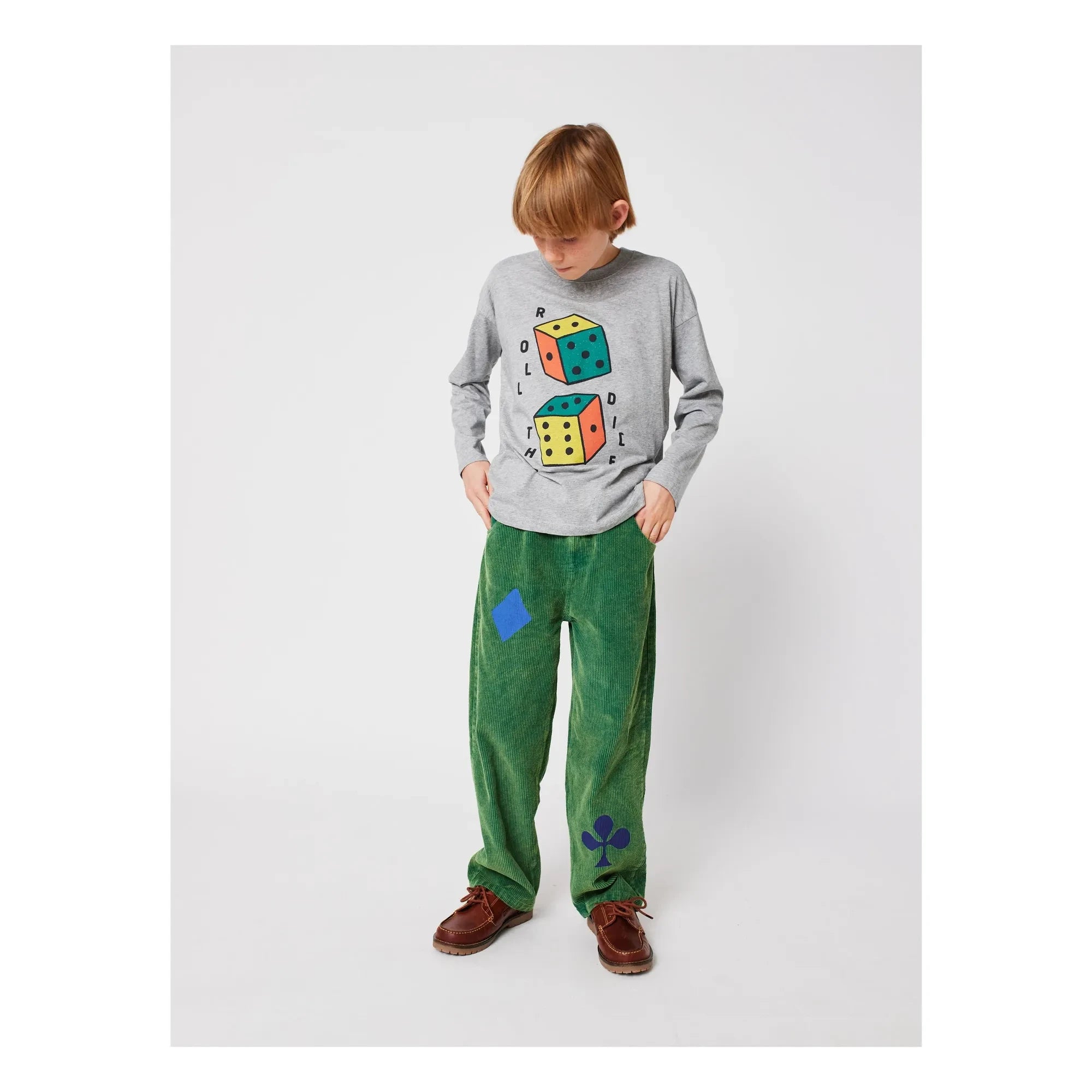 Bobo Choses - Camiseta de manga larga Roll The Dice de algodón orgánico | Gris jaspeado
