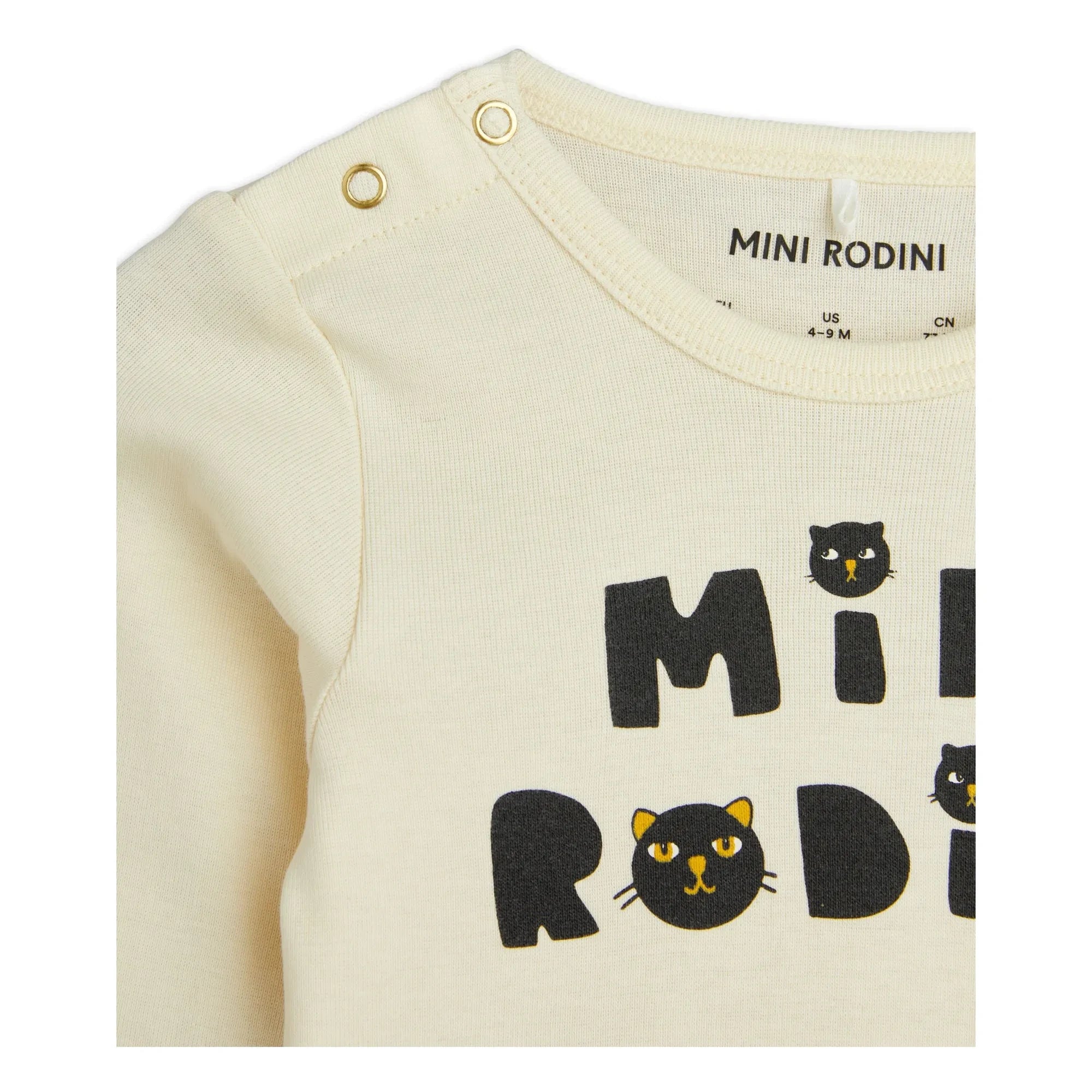 Mini Rodini - Set de body, pantalón jogger y gorro de algodón orgánico con gato | Crudo