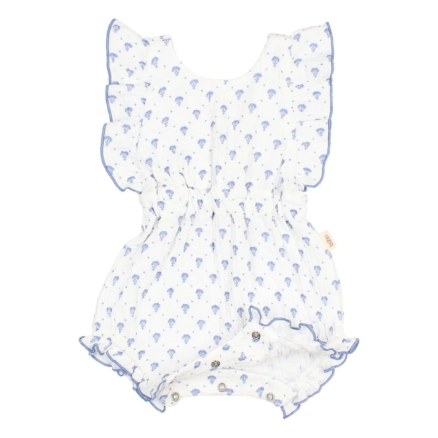Búho - Mono corto de gasa de algodón con estampado floral de Bali | Azul índigo
