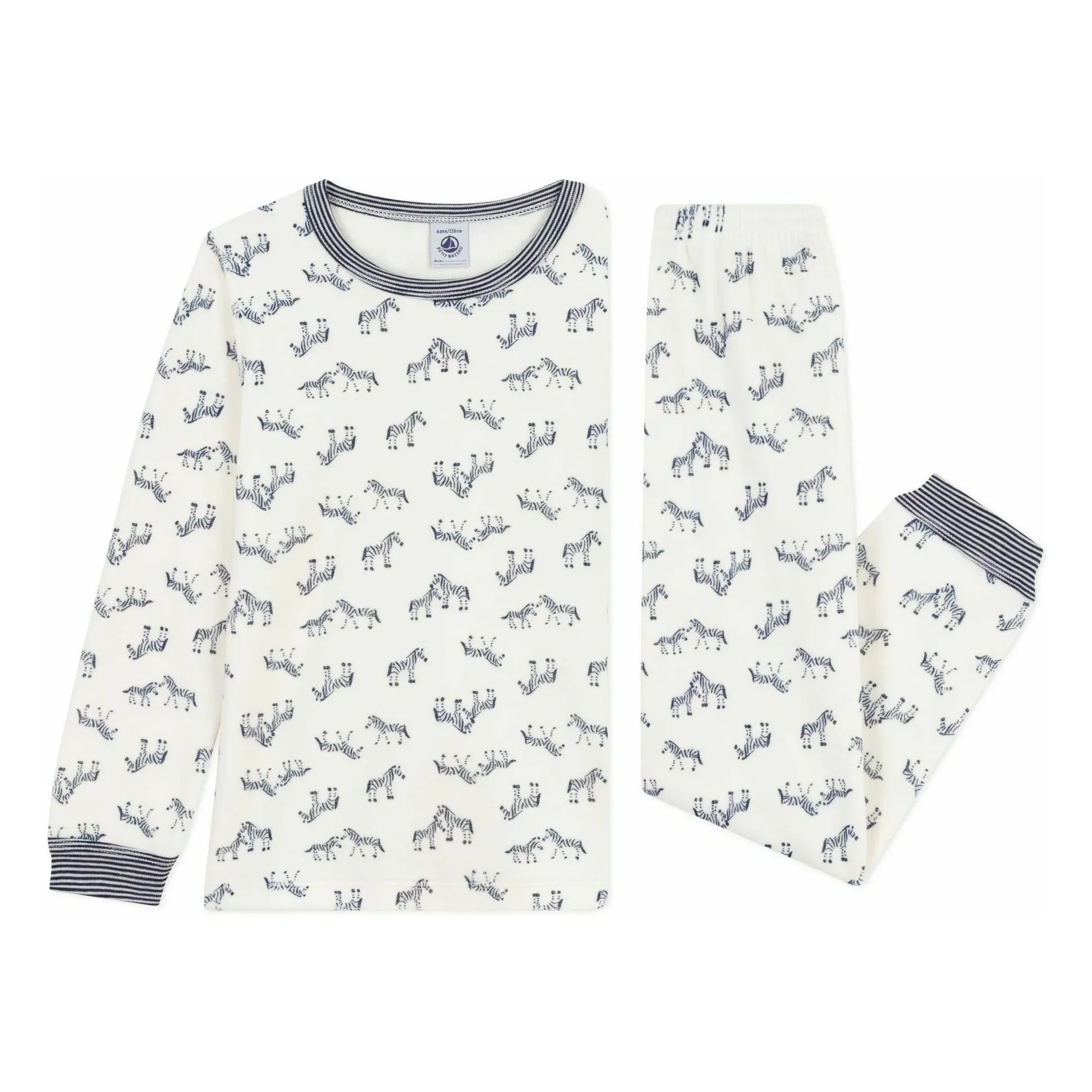 Petit Bateau - Pijama de algodón orgánico con estampado de cebra | Crudo