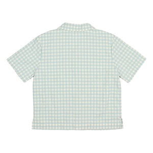 Búho - Camisa de algodón orgánico seersucker con cuadros vichy Aqua
