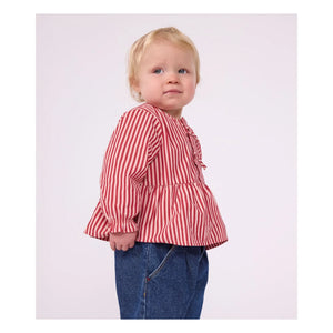 Petit Bateau - Çizgili Organik Pamuk Bebek Bluzu | Pembe