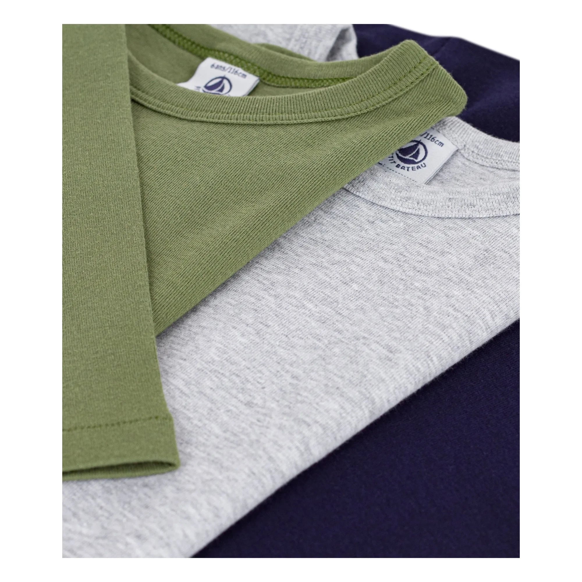Petit Bateau - 3'lü Düz Uzun Kollu Tişört Paketi | Gri Melanj