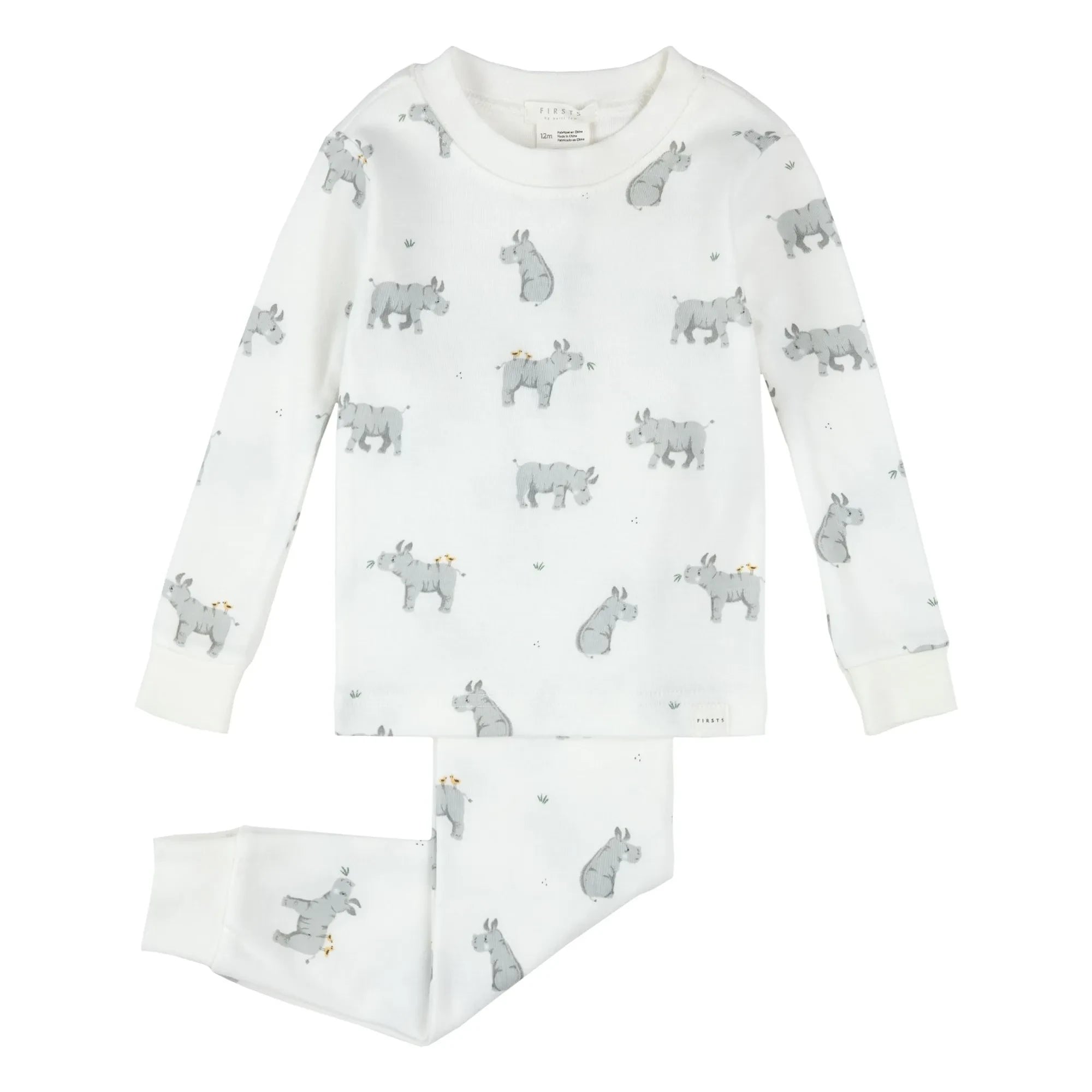 Petit Lem - Pijama de algodón orgánico con rinoceronte | Marfil