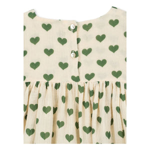 Konges Sløjd - Vestido de algodón orgánico Coco Hearts | Crudo