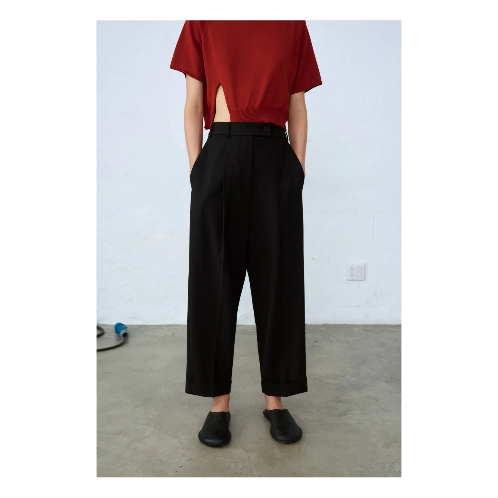 Cordera - Pantalón de lana para hombre con costura | Negro