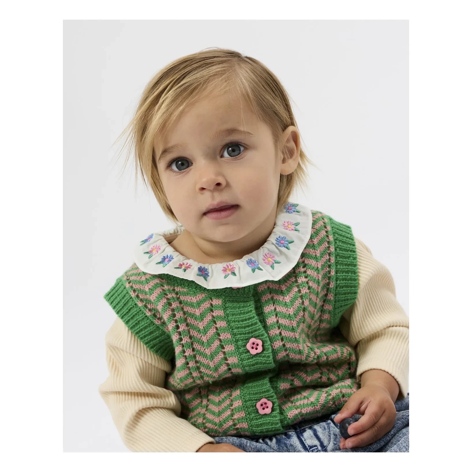 Goldie + Ace - İşlemeli Yakalı Fitilli Tişört | Krem
