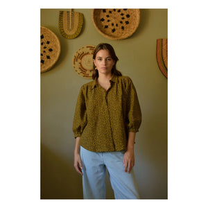 Marlot Paris - Blusa de gasa de algodón de doble capa con estampado de leopardo de Appoline - Colección de mujer | Marrón