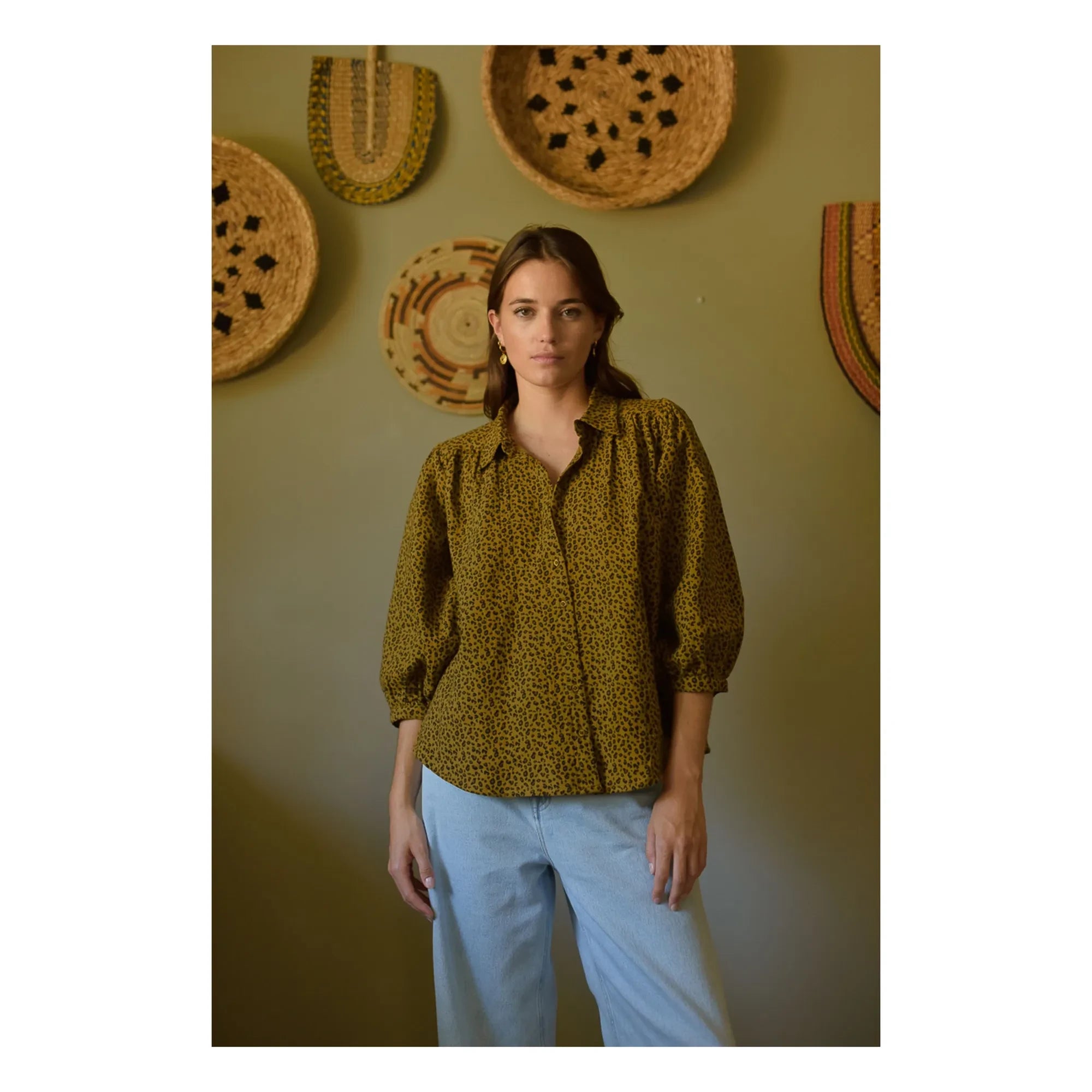 Marlot Paris - Blusa de gasa de algodón de doble capa con estampado de leopardo de Appoline - Colección de mujer | Marrón