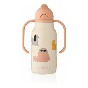 Liewood - Kimmie paslanmaz çelik su şişesi - 250 ml | Cats and Dogs/Sandy