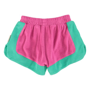 Piupiuchick - Pantalón corto de toalla de algodón orgánico color block | Fucsia