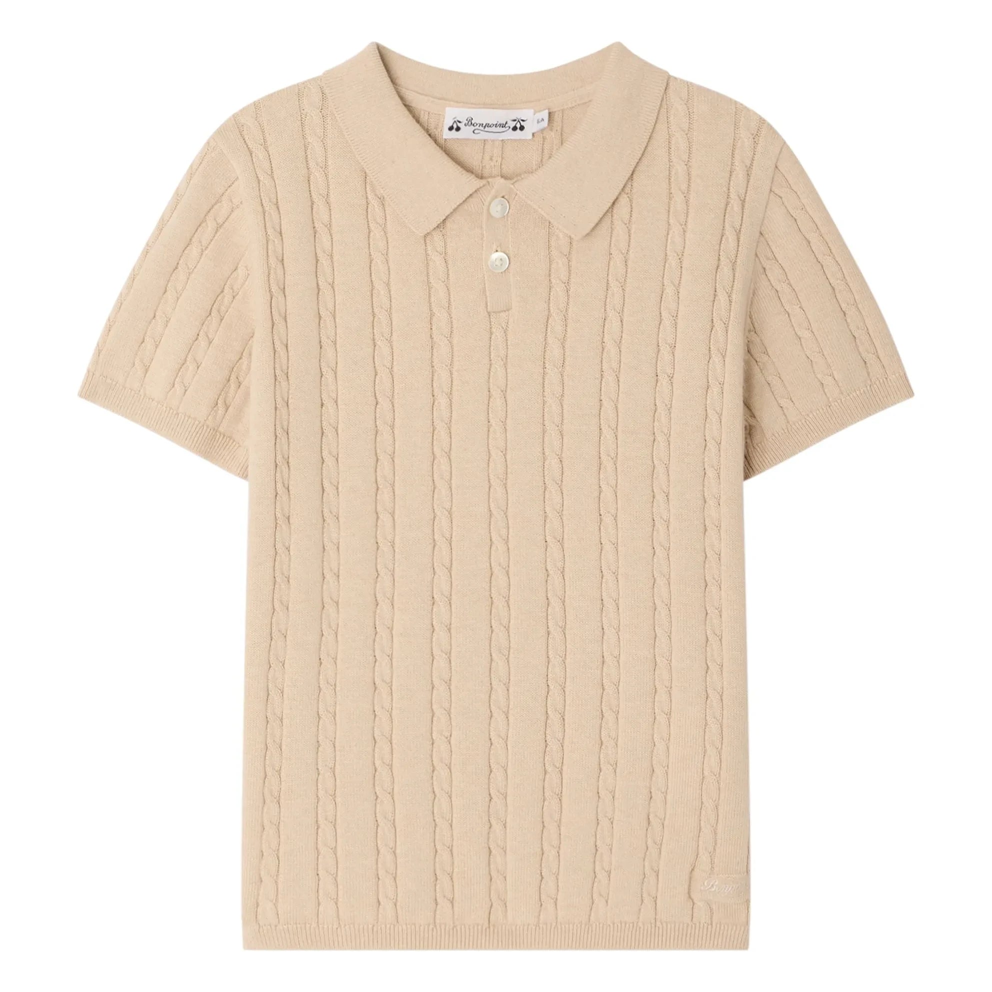 Bonpoint - Elendir Polo de punto fino acanalado | Beige jaspeado