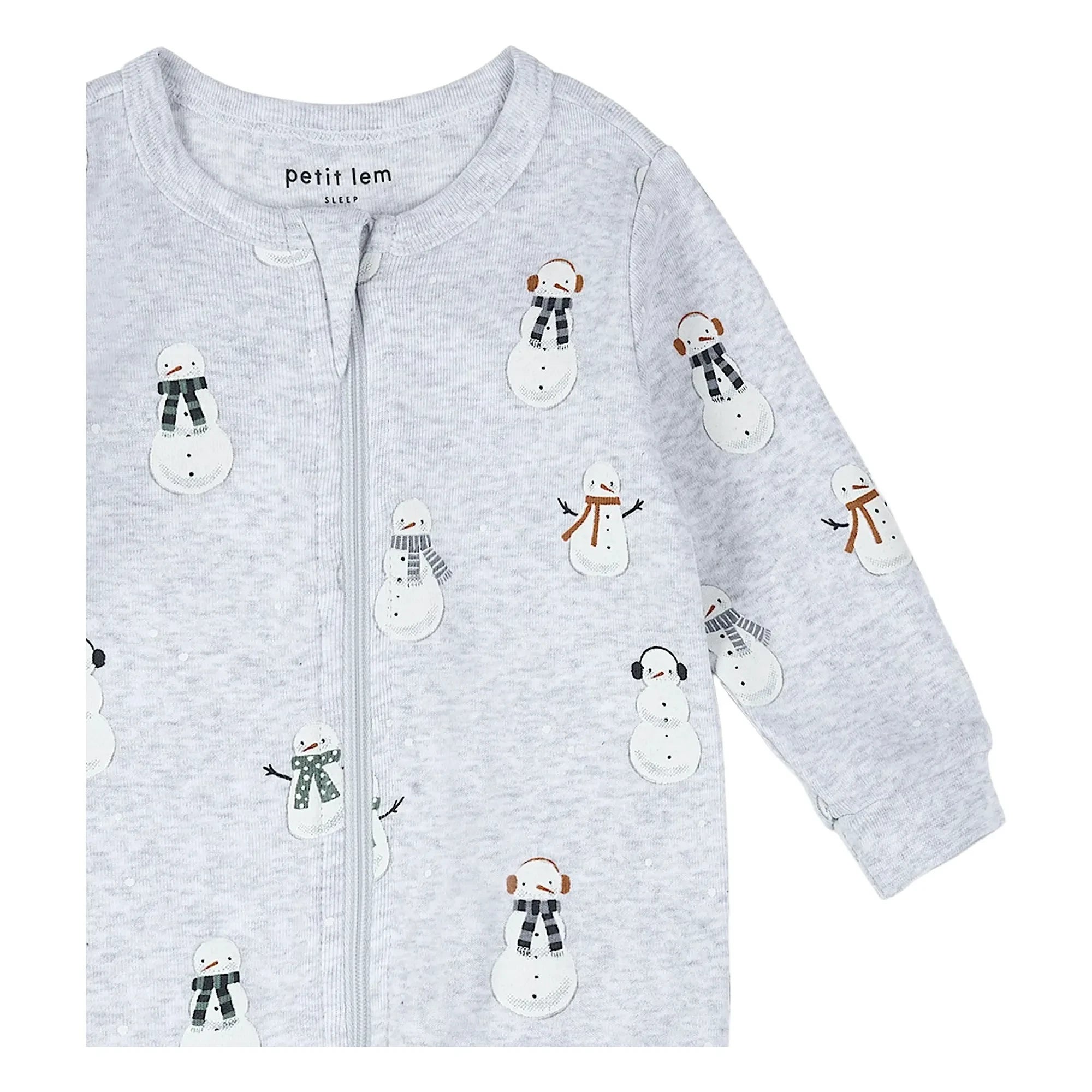 Petit Lem - Pijama con pies Muñecos de nieve Algodón orgánico | Gris