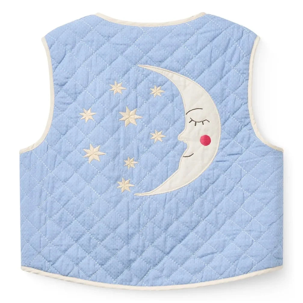 Copenhagen Colors - Chaleco acolchado sin mangas de algodón orgánico con bordado de luna | Azul claro