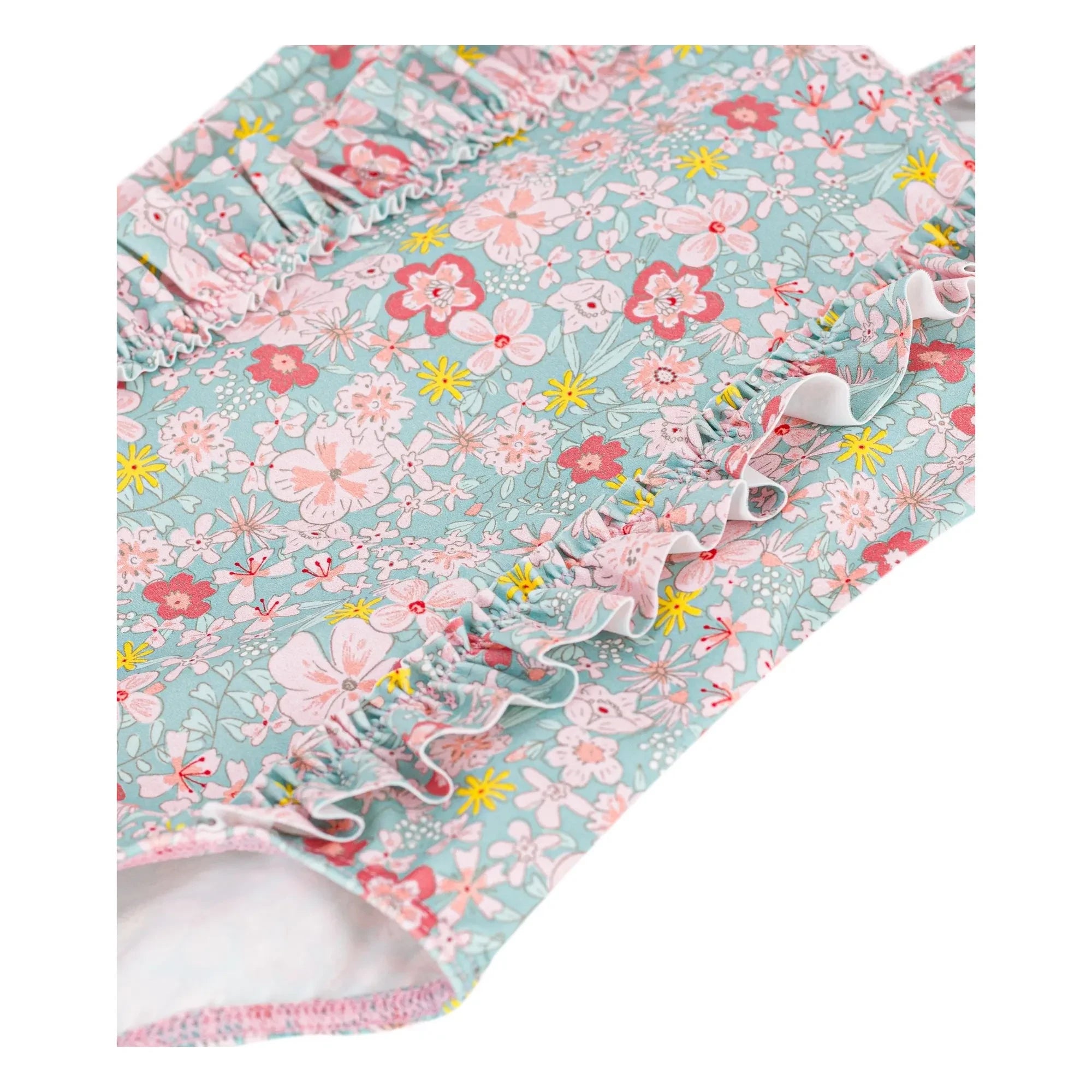 Petit Bateau - Bañador con volantes y estampado floral para bebé | Turquesa