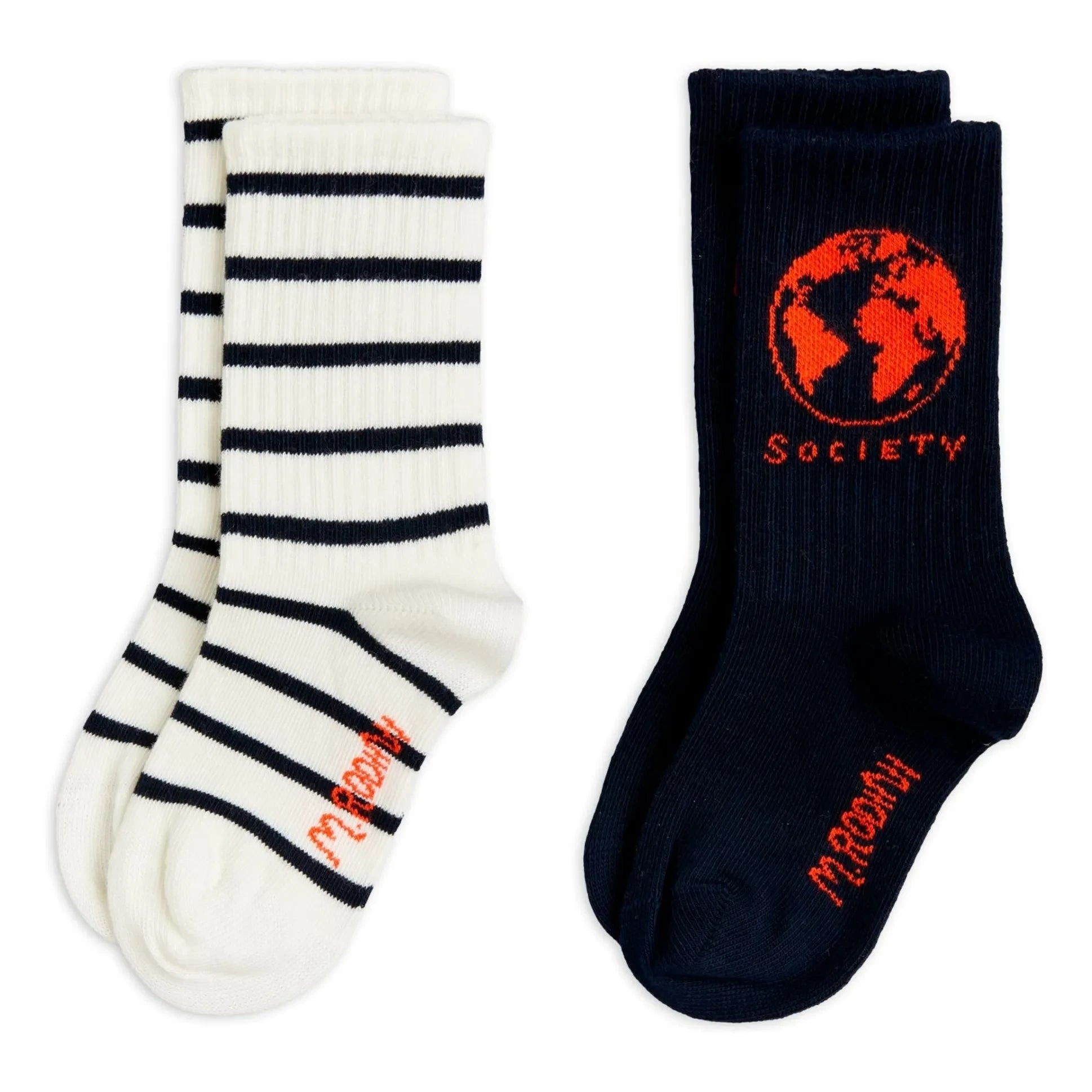 Mini Rodini - Set de 2 pares de calcetines de algodón orgánico a rayas | Azul marino