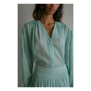 THEAVANT - Blusa de algodón vintage con cuello de pico | Verde agua