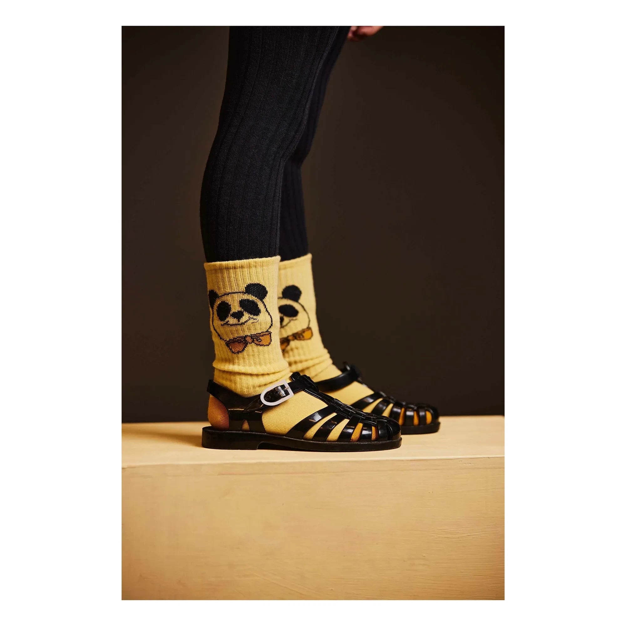 Mini Rodini - 2 pares de calcetines de algodón orgánico con panda | Amarillo