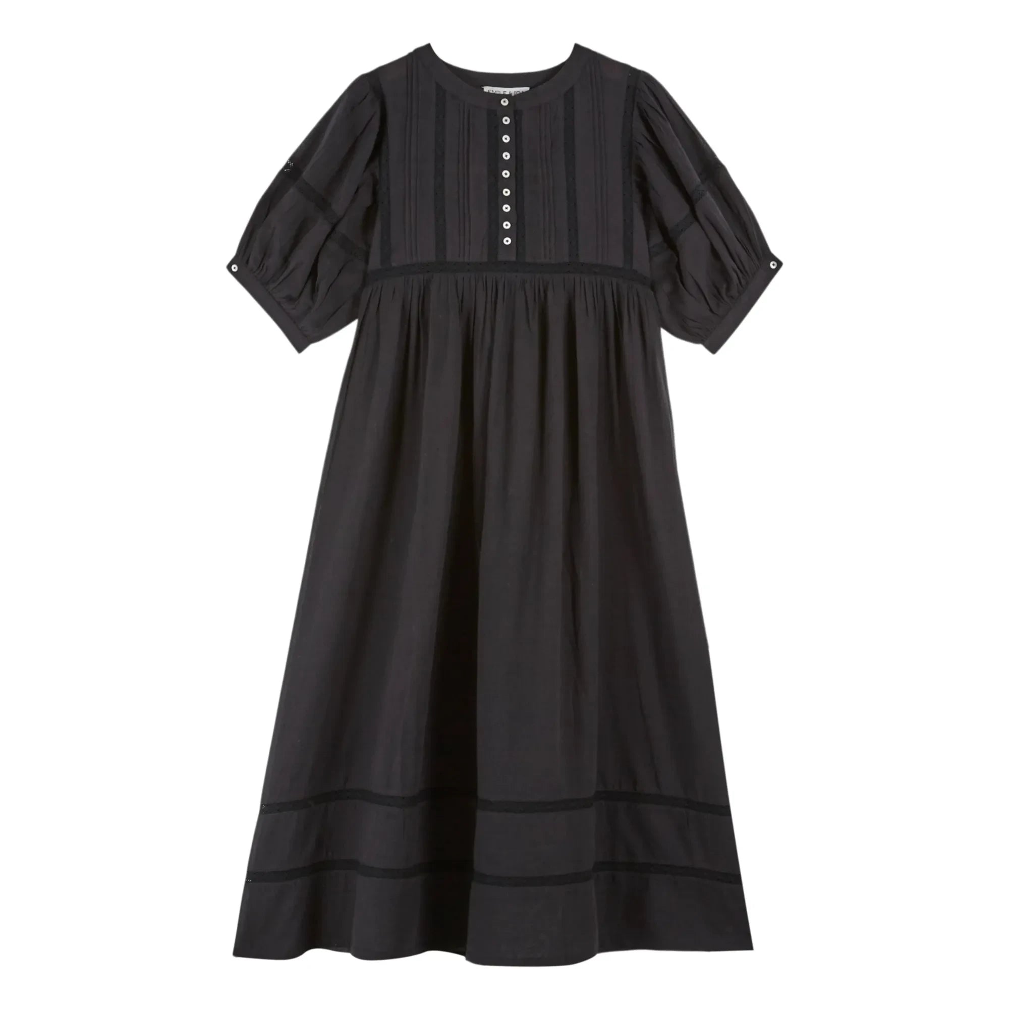 Emile et Ida - Vestido de gasa de algodón con encaje | Negro
