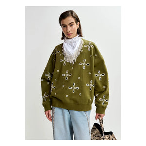 Essentiel Antwerp - Sudadera bordada Jix | Verde Oliva