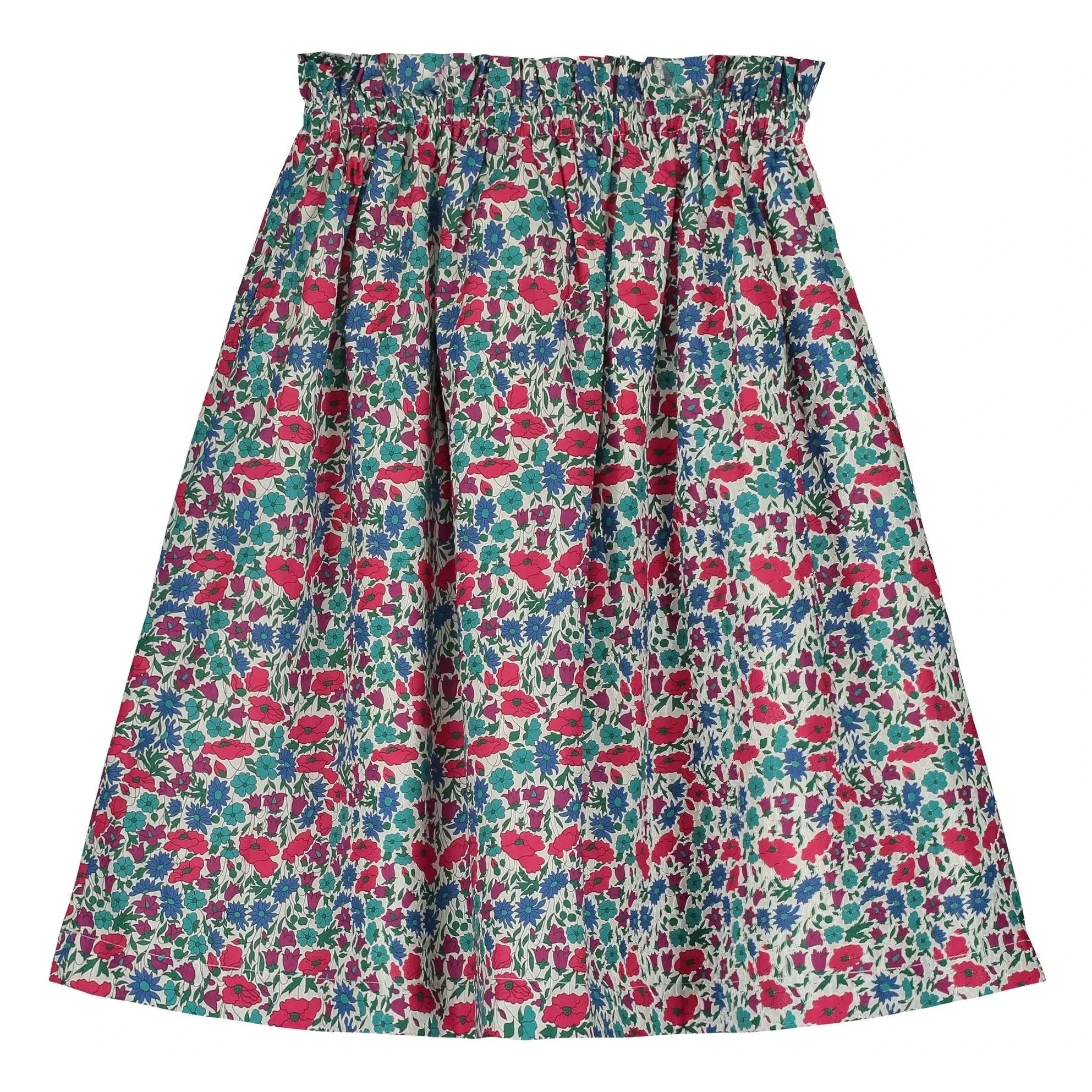 Tangerine - Falda Midi con Estampado Floral y Cintura Elástica | Rojo Frambuesa