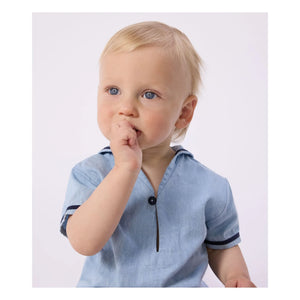 Petit Bateau - Conjunto de Blusa y Cuello Chambray | Azul Claro