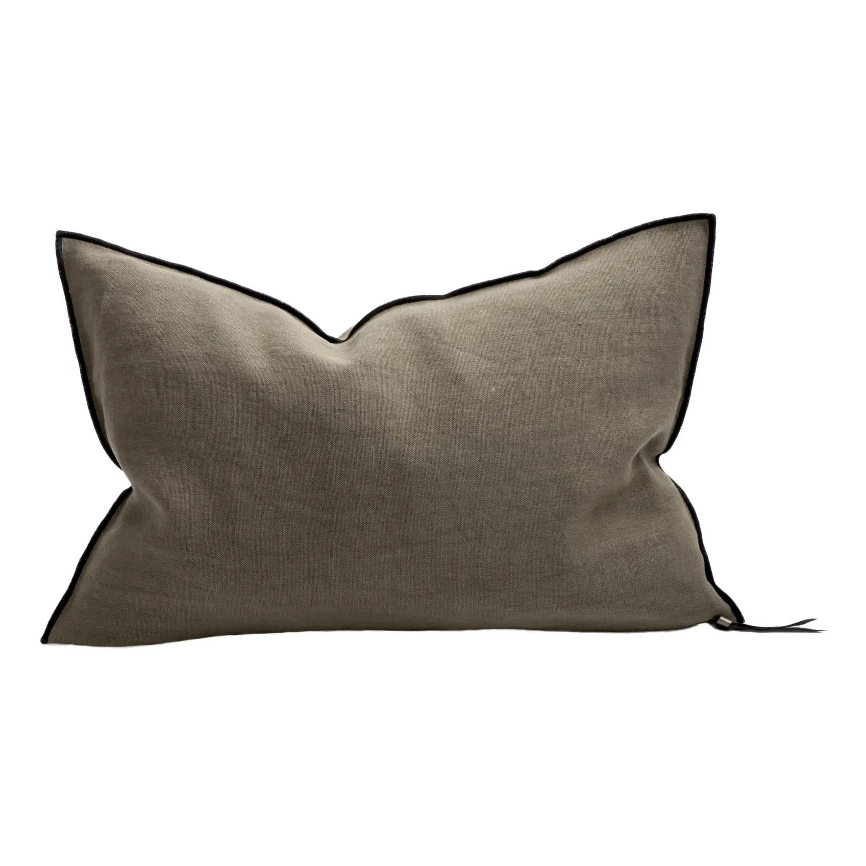 Maison de Vacances - Vice Versa Black Line Almohada de lino lavada a la piedra | Caqui