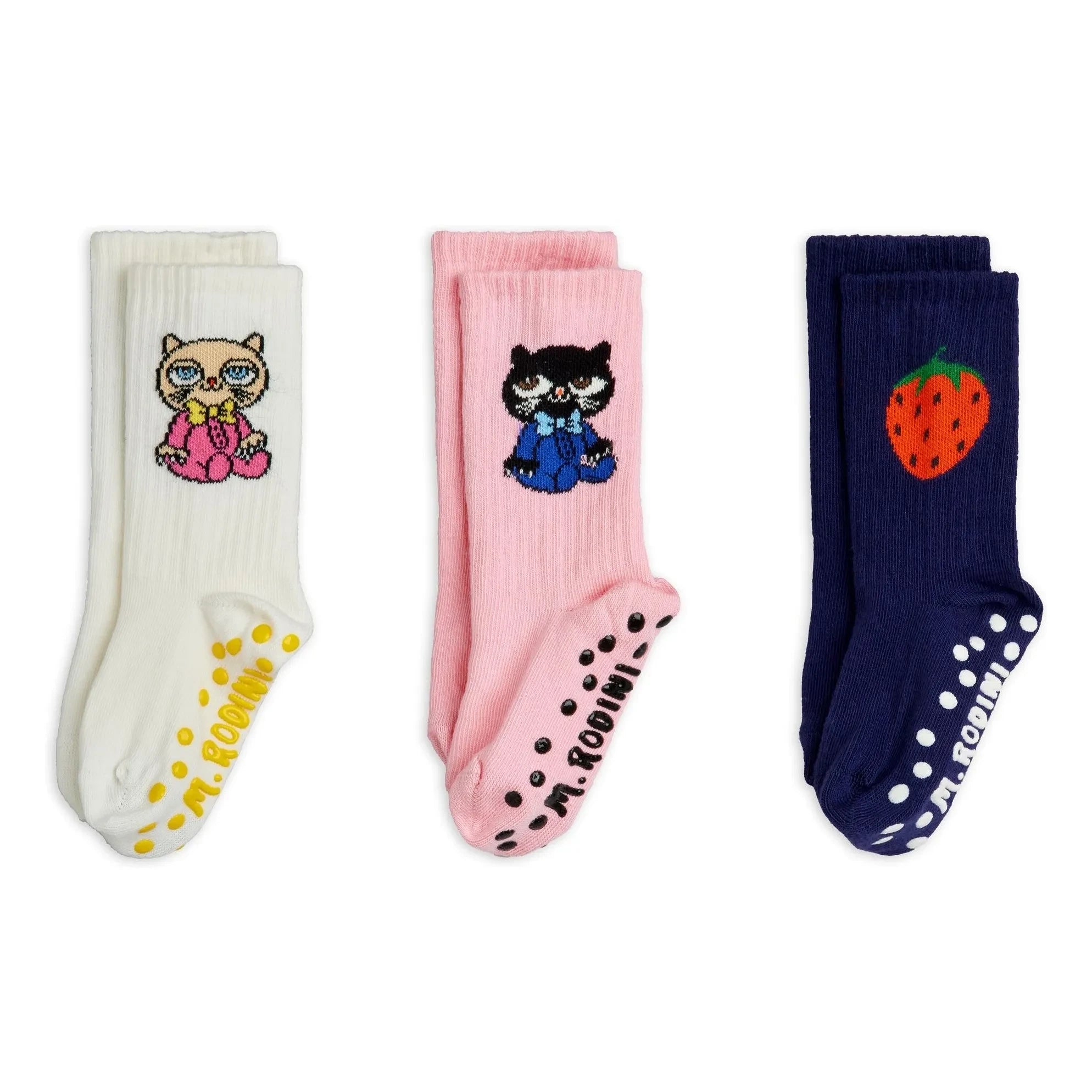 Mini Rodini - Set de 3 pares de calcetines antideslizantes de algodón orgánico | Rosa