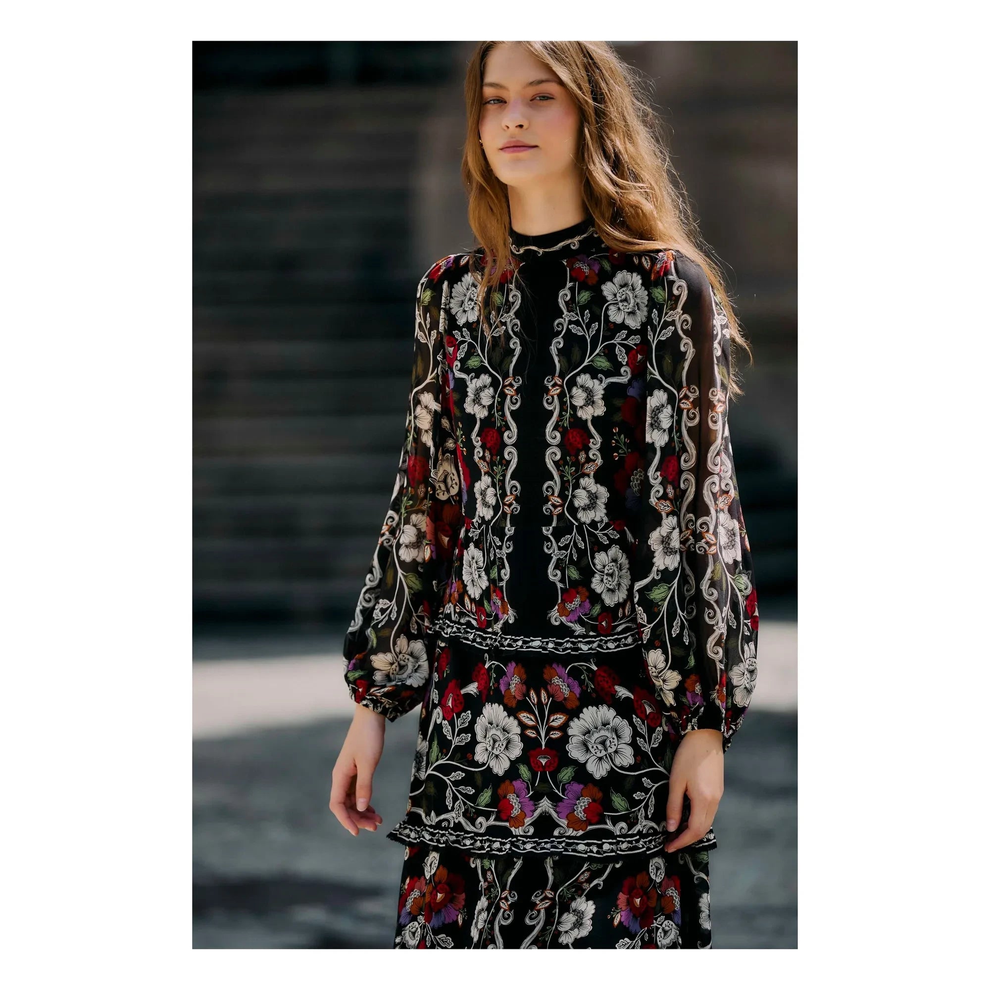 Farm Rio - Vestido Rococo Flowers | Negro