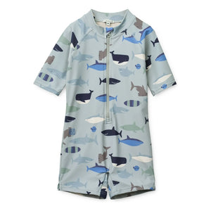 Liewood - Traje de baño Max Sharks con protección UV, fibras recicladas | Azul claro