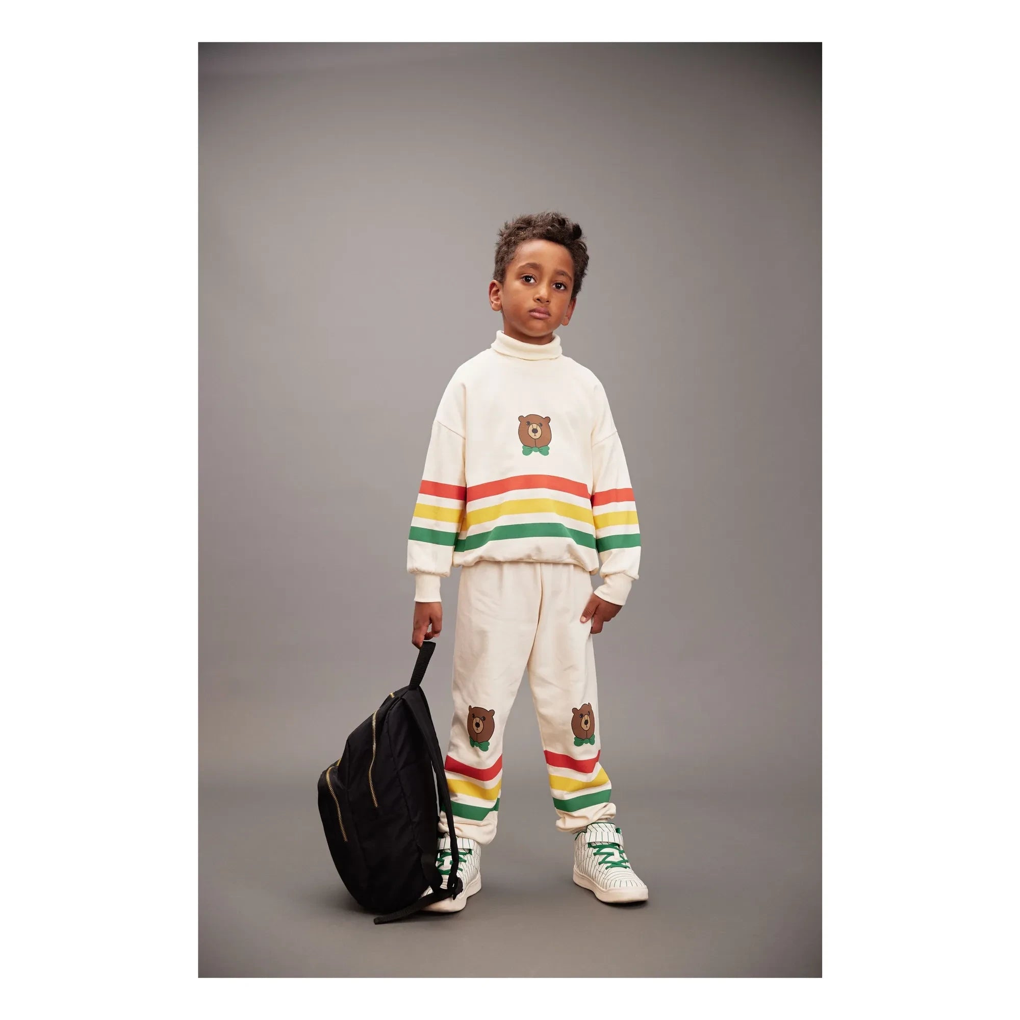 Mini Rodini - Sudadera Oso Rayas Algodón Orgánico | Crudo