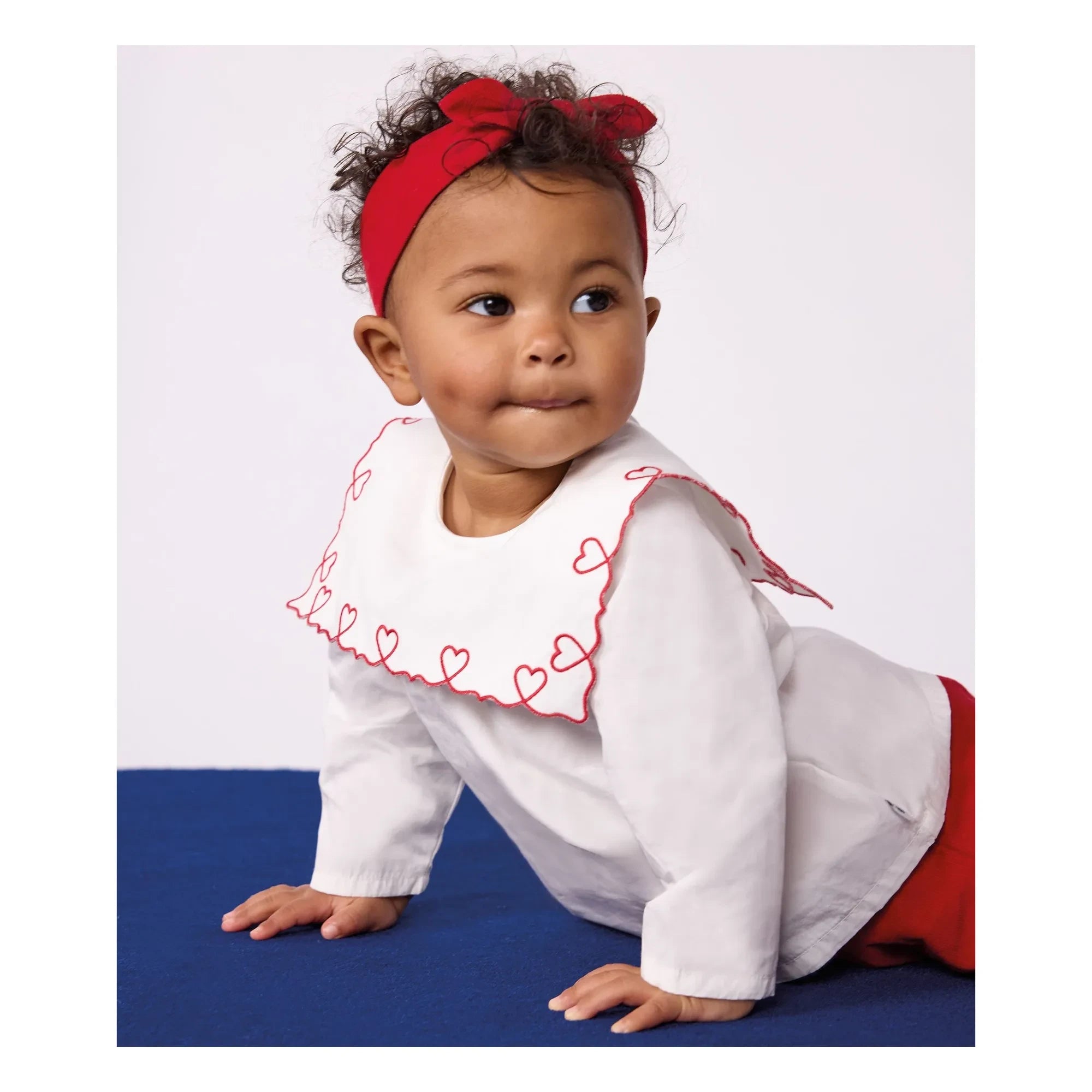 Petit Bateau - Blusa de popelín de algodón orgánico con cuello ancho | Blanco