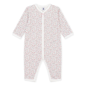 Petit Bateau - Dors Bien Piedsiz Çiçekli Organik Pamuklu Pijama | Beyaz