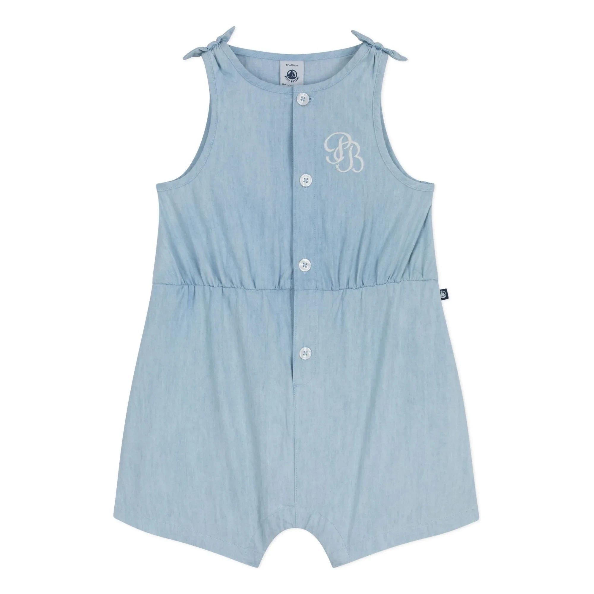 Petit Bateau - Peto de chambray azul con lazo