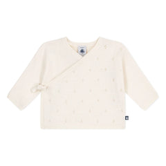 Petit Bateau - Cárdigan cruzado de punto pointelle de lana | Crudo