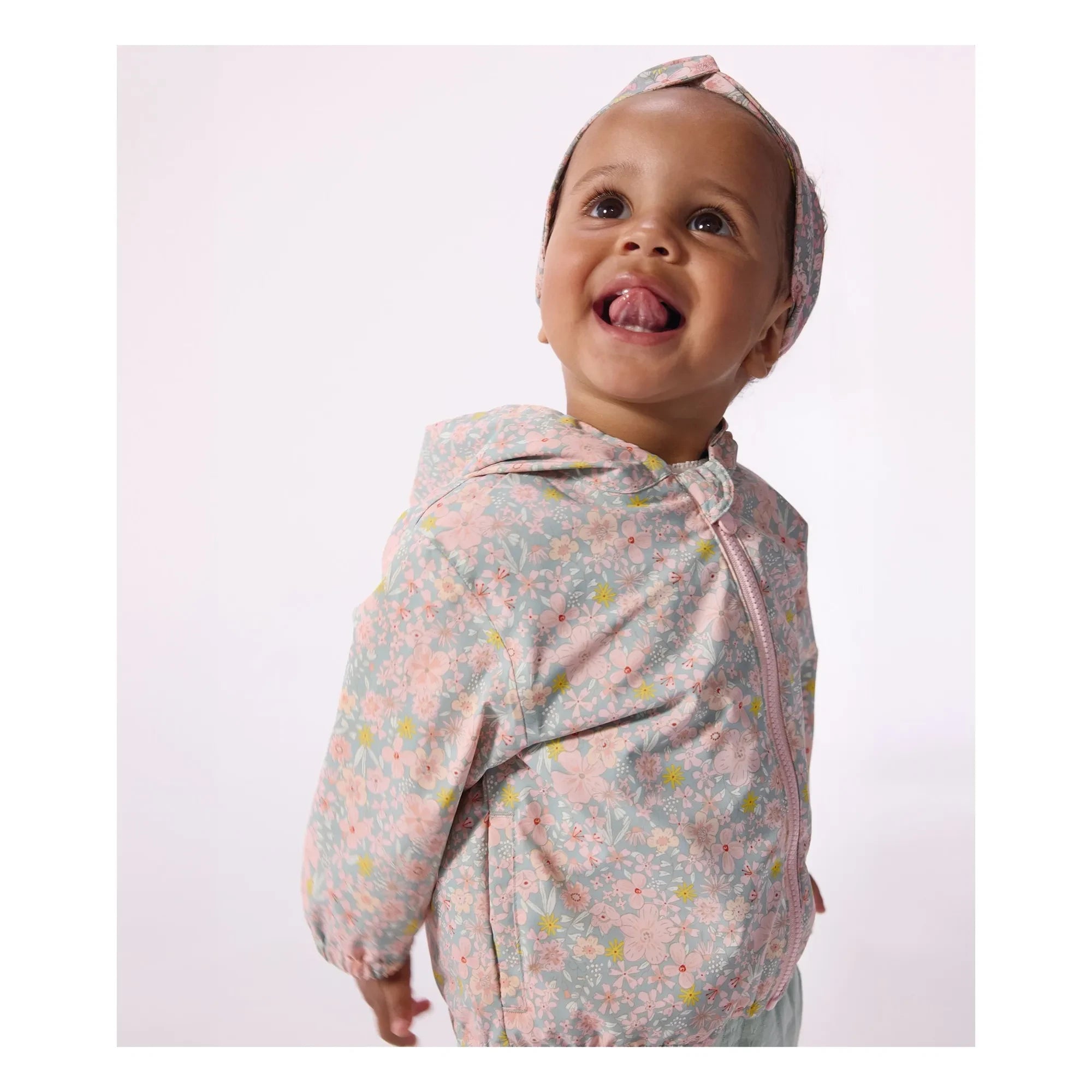 Petit Bateau - Cortavientos con estampado floral de fibra reciclada para bebé | Turquesa