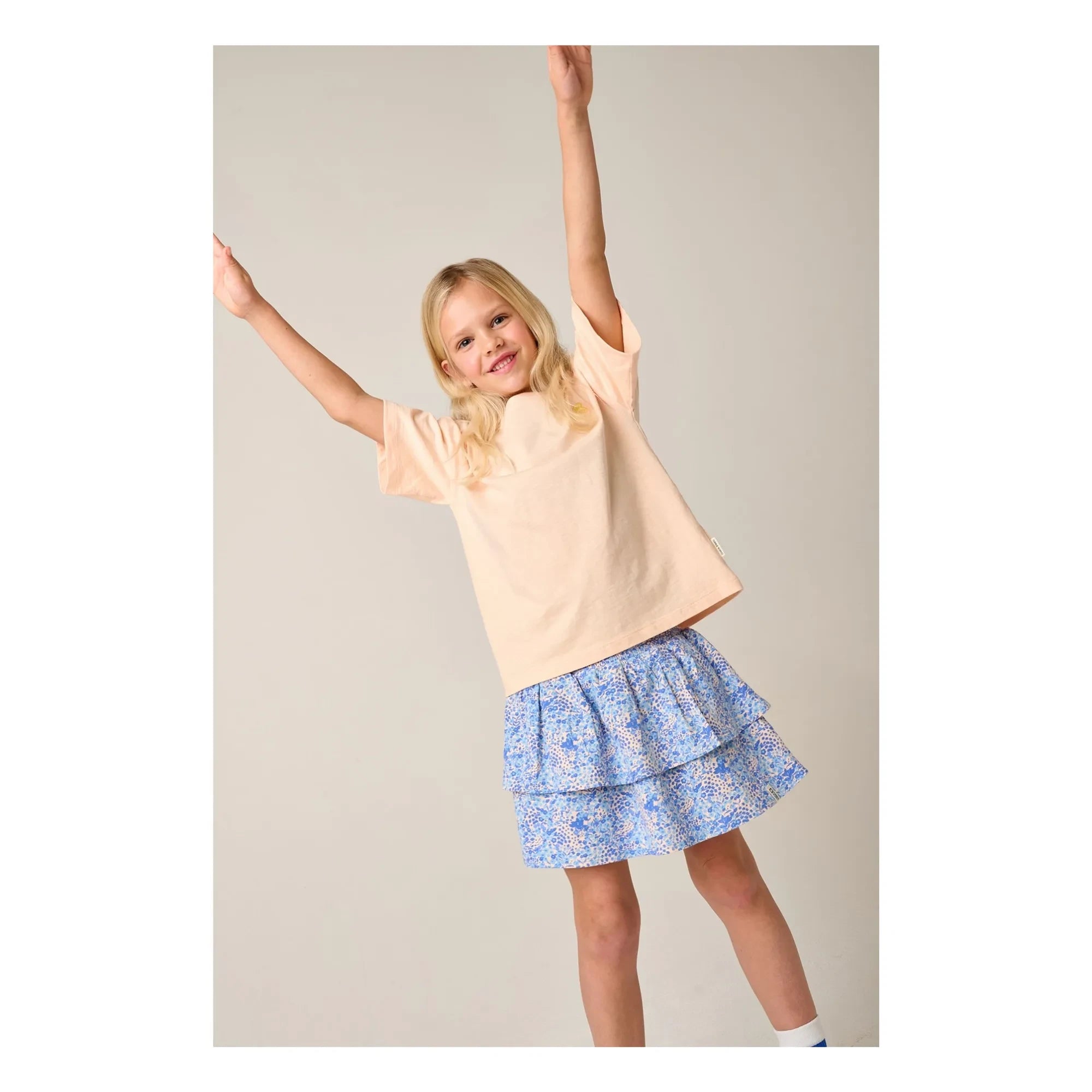Tumble N'Dry - Falda con Volantes y Estampado Floral de Algodón Orgánico | Azul Claro
