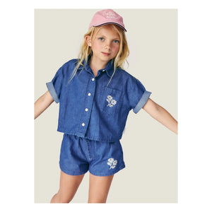 Mipounet - Camisa vaquera Amélie Fleurs Algodón BCI | Azul