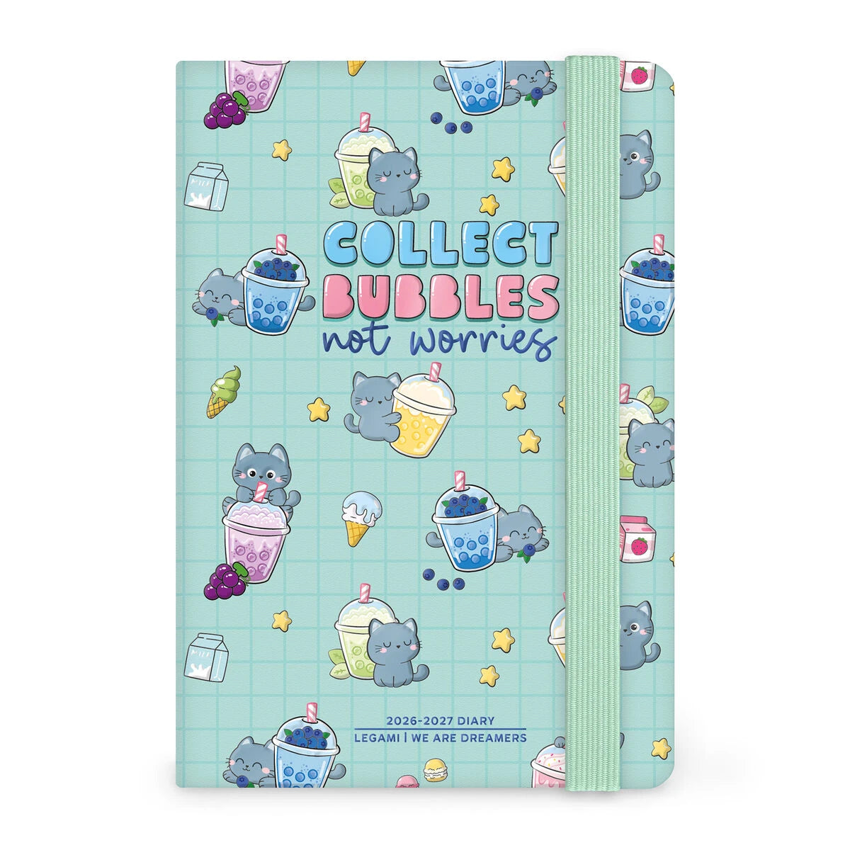Legami - Agenda Fotográfica Semanal de 16 Meses 2026/2027 - Té de Burbuja de Gatito - Pequeña con Cuaderno