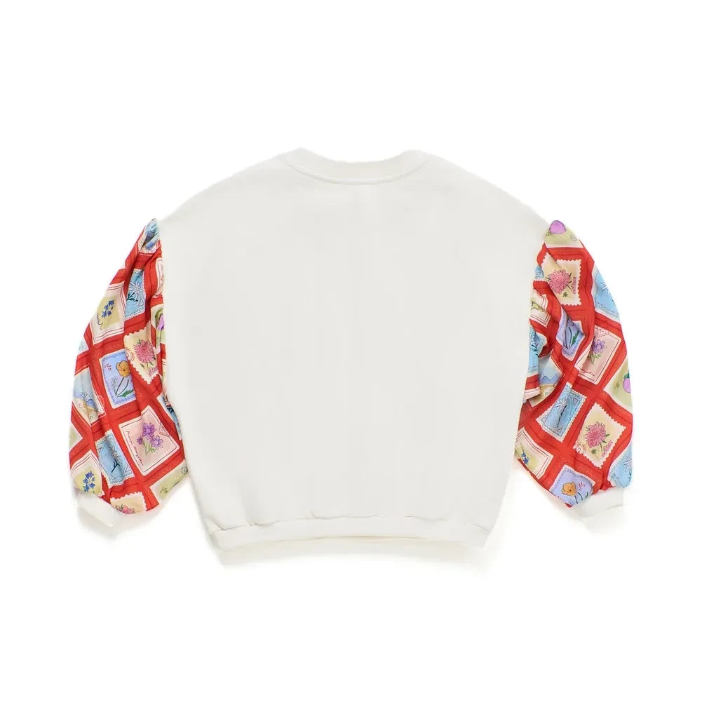 Maison Mangostan - Saten Kollu Sweatshirt Damgalar | Fildişi