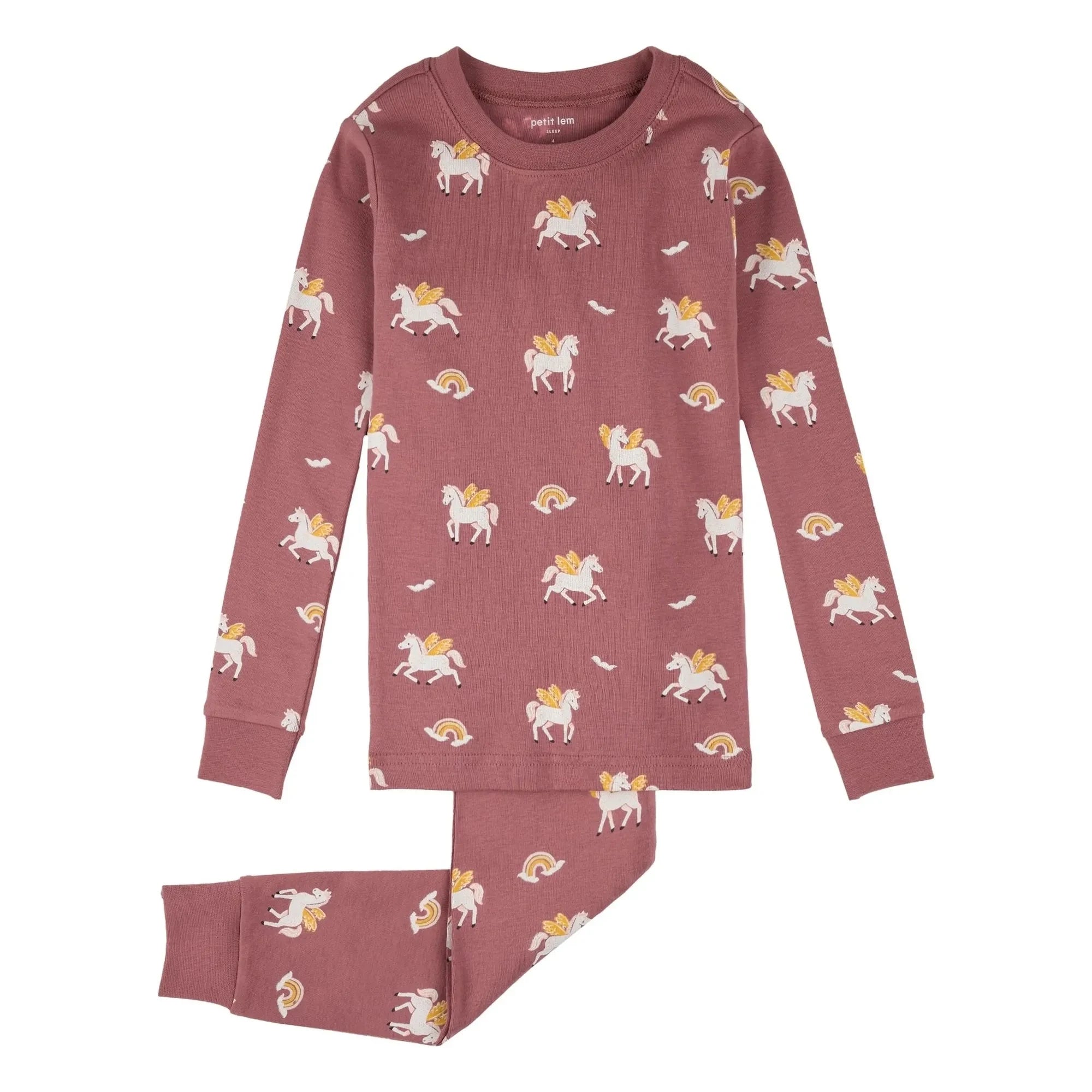 Petit Lem - Pijama Pegasus de algodón orgánico | Rosa empolvado