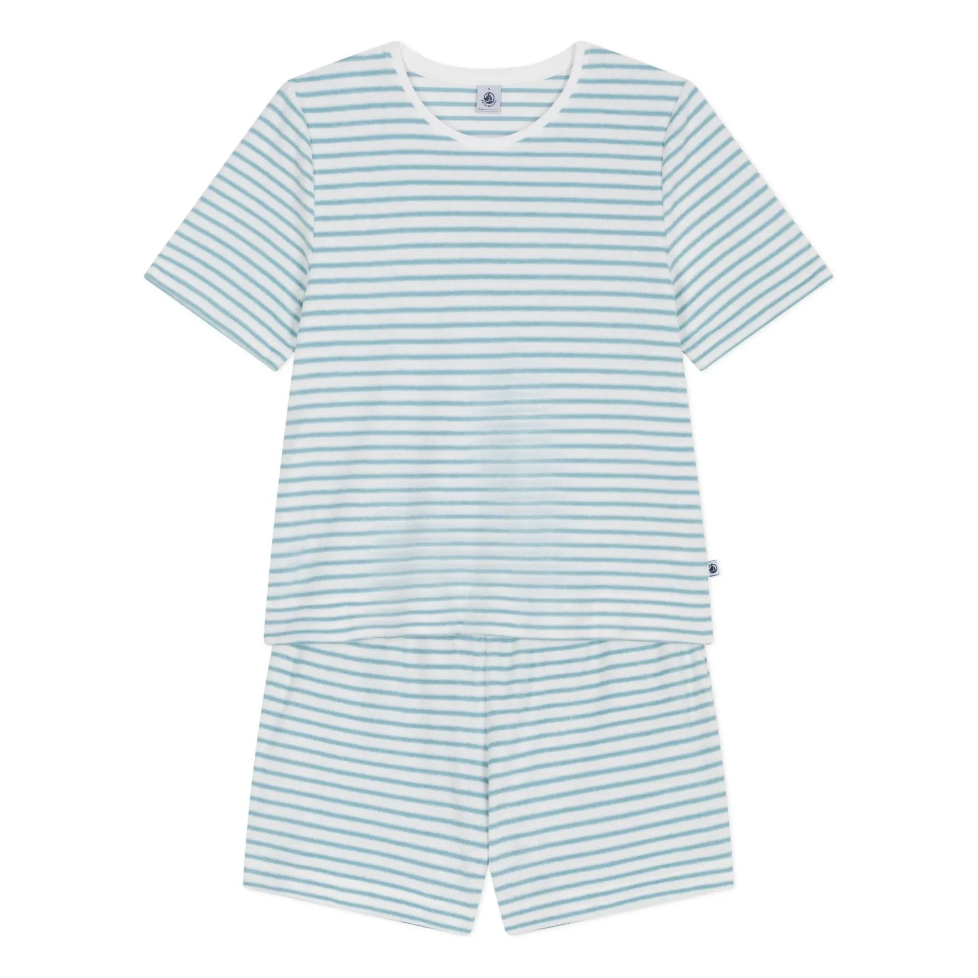 Petit Bateau - Pantalón Corto de Pijama de Rizo a Rayas | Turquesa