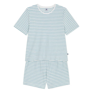 Petit Bateau - Pantalón Corto de Pijama de Rizo a Rayas | Turquesa
