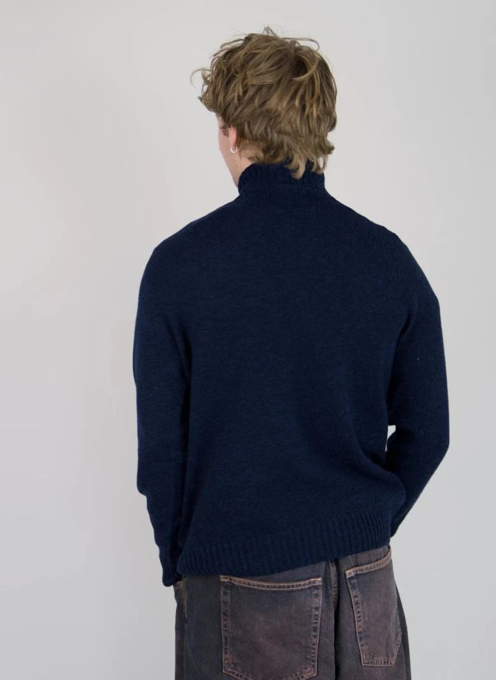 Origin Knitwear - Suéter de Cuello Alto Sin Costuras de Lana | Azul Marino