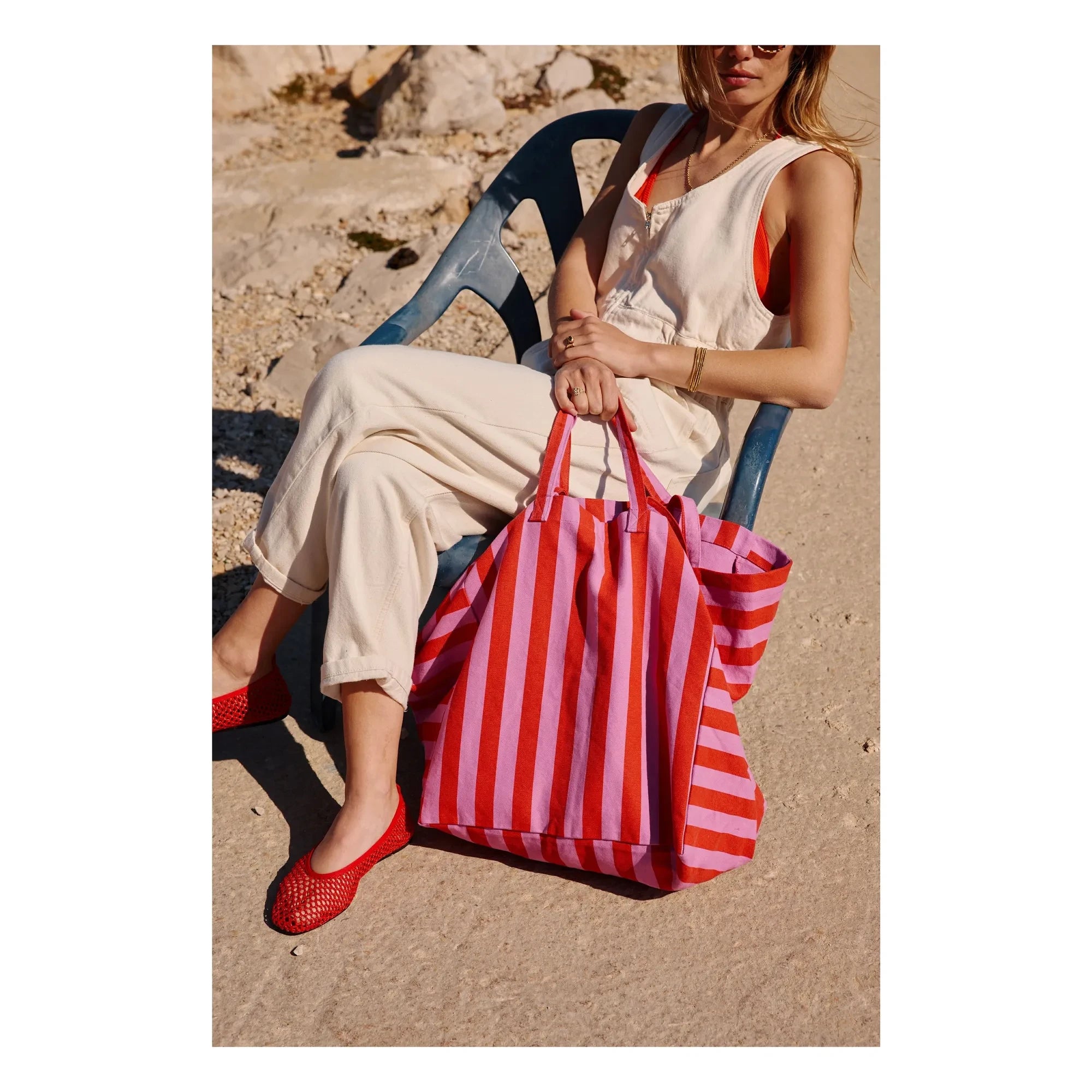 Rose in April - Bolso tote a rayas Elisa | Rosa